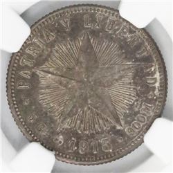 Cuba (struck at the Philadelphia mint), 20 centavos, 1915, low relief, coarse reeding, NGC MS 63.