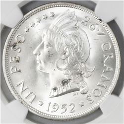Dominican Republic, 1 peso, 1952, NGC MS 65, ex-Rudman.