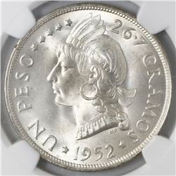Dominican Republic, 1 peso, 1952, NGC MS 65, ex-Rudman.