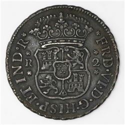 Mexico City, Mexico, pillar 2 reales, Ferdinand VI, 1748M, FRD/PHS (rare).