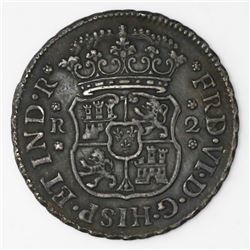 Mexico City, Mexico, pillar 2 reales, Ferdinand VI, 1748M, FRD/PHS (rare).