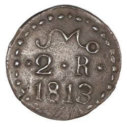 Oaxaca (Morelos / SUD / Tierra Caliente), Mexico, copper 2 reales, 1813, NGC AU 53 BN, finest known