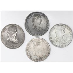 Lot of four Zacatecas, Mexico, bust 8 reales, Ferdinand VII: 1816AG, 1817AG, 1820AG and 1821RG.