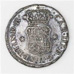 Lima, Peru, pillar 1/2 real, 1764JM, Charles III, NGC XF details / obverse damage.