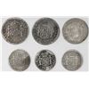 Image 2 : Lot of six Spanish colonial bust minors (three 1R and three 1/2R), various kings and dates.