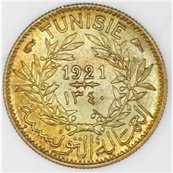 Tunisia, aluminum-bronze 50 centimes, AH1340 (1921), Muhammad V al-Nasir Bey, NGC MS 66, finest and 
