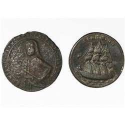 Lot of two Great Britain, small, copper-alloy medals: Admiral Vernon, 1739, Porto Bello; 1781, Admir