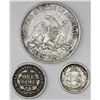 Image 2 : Lot of three USA (Philadelphia mint) silver minors: 50c 1858, 10c 1853 with arrows, 5c 1873.