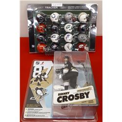 SIDNEY CROSBY ACTION FIGURE & NFL MINI HELMETS