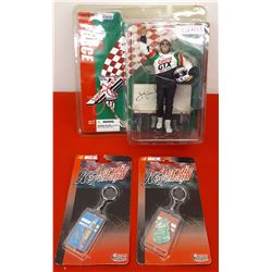 NASCAR FIGURINE & 2 ACRYLIC NASCAR KEYCHAINS