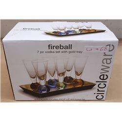 CIRCLEWARE FIREBALL 7 PC VODKA SET W/GOLD TRAY