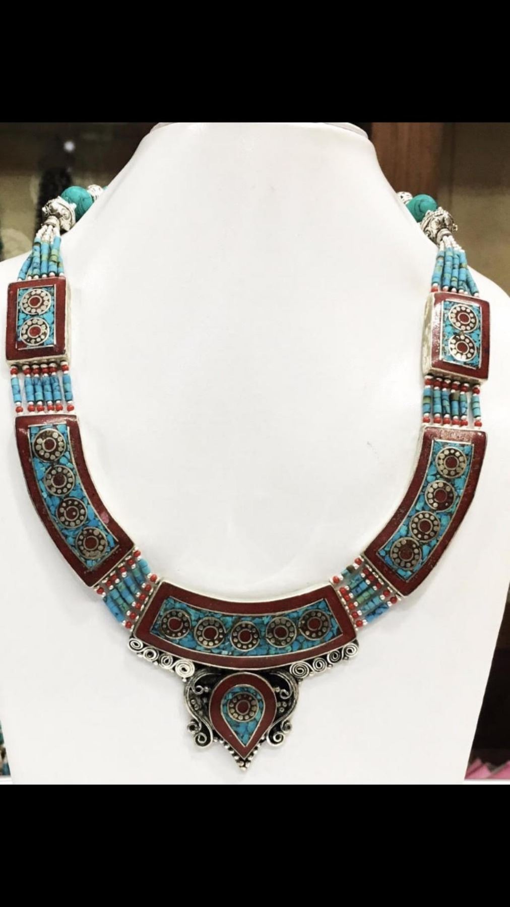 Tibetan Vintage boho Handmade Turquoise Coral Stone Bead Necklace #16 main image 1