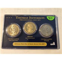 2007 Thomas Jefferson presidential 3 coin set