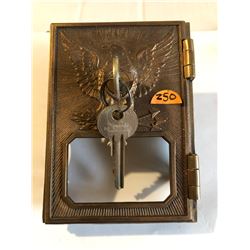 RARE 1892-1895 US Post Office Federal Eagle Yale Metal Box Door with Key in Excellent Condition