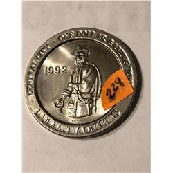1992 BULLWHACKERS 1 Dollar Casino Coin Central City Colorado
