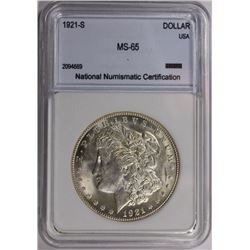 1921-S MORGAN SILVER DOLLAR NNC GRADED GEM BU