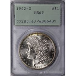 1902-O MORGAN DOLLAR PCGS MS 63 RATTLER HOLDER