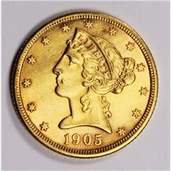 1905 $5 GOLD AU/UNC NICE