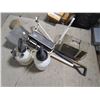 Image 1 : 2 SPRAY CANNISTERS, LOT OF SHOVELS, BROOMS, MIRROR & HEATER