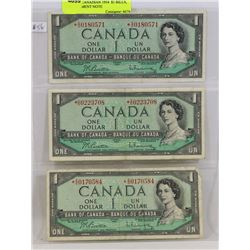 LOT OF 3 CANADIAN 1954  $1 BILLS, REPLACEMENT NOTE