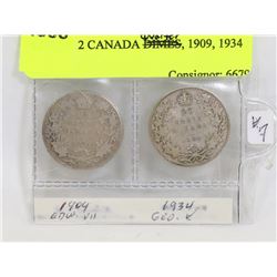 LOT OF 2 CANADA QUARTERS, 1909, 1934