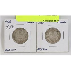 LOT OF 2 CANADA QUARTERS, 1928, 1930