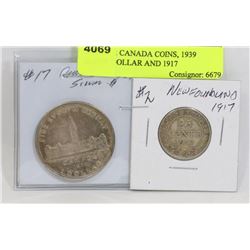 LOT OF 2 CANADA COINS, 1939 SILVER DOLLAR AND 1917