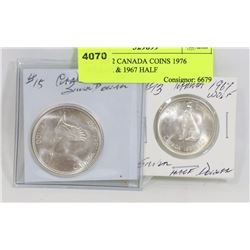 LOT OF 2 CANADA COINS 1976 DOLLAR & 1967 HALF