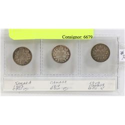LOT OF 3 CANADA DIMES 1903, 1910. 1919