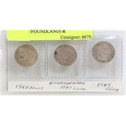 LOT OF 3 CANADA DIMES 1940, 1941(NEWFOUNDLAND) &