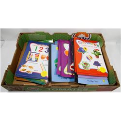 FLAT OF ASSORTED KIDS LEARNING BOOKS AND COLORING