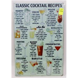 NEW 12" X 8" CLASSIC COCKTAIL RECIPES METAL SIGN