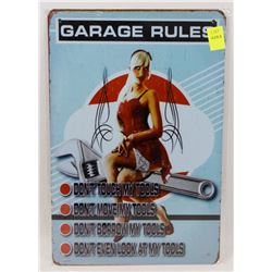 NEW 12" X 8" GARAGE RULES METAL SIGN