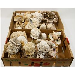 TWO FLATS OF HAND MADE SHELL DECORATIONS