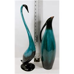 FLAT WITH TWO TALL BLUE MOUNTAIN POTTERY PIECES