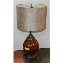 BRASS AND GLASS MID CENTURY MODERN LAMP.