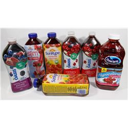 BAG OF ASSORTED JUICE BOTTLES