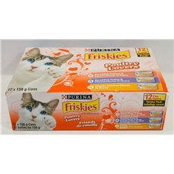 CASE OF 12 FRISKEES MOIST CAT FOOD.