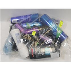 BAG OF ASSORTED HAIR AND SKIN PRODUCTS.