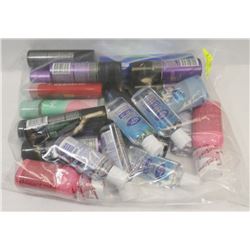 BAG OF ASSORTED TRAVEL SIZE HAIR AND SKIN PRODUCTS