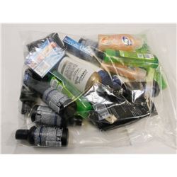 BAG OF TRAVEL SIZE BEAUTY ITEMS.