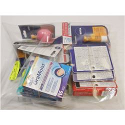 BAG OF MISC INCL ORA JEL AND LIP PRODUCTS.