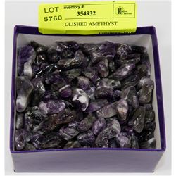 BOX OF POLISHED AMETHYST.