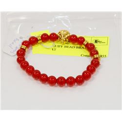 #68-RED RUBY BEAD BRACELET LION HEAT