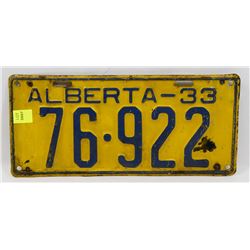 1933 ALBERTA LICENSE PLATE