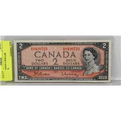1954 CANADIAN 2 DOLLAR BANKNOTE.