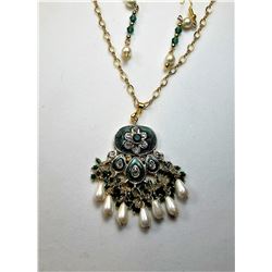 12)  GREEN ENAMEL, CLEAR CRYSTAL & PEARL