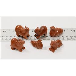 6 SUN STONE ASSORTED CRYSTAL CARVED ANIMALS.