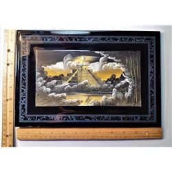 18)  HAND PAINTED PORCELAIN TILE OF AZTEC