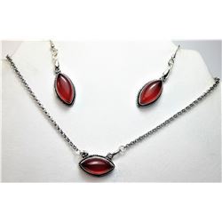 5)  SILVER TONE & NATURAL GARNET NECKLACE